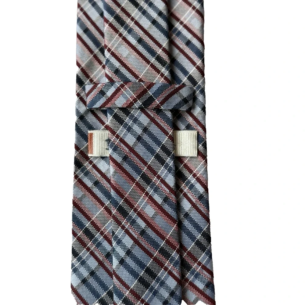 BURMA BIBAS Men's 100% Silk Neck Tie Red White‎ Blue Striped - USA America EUC
